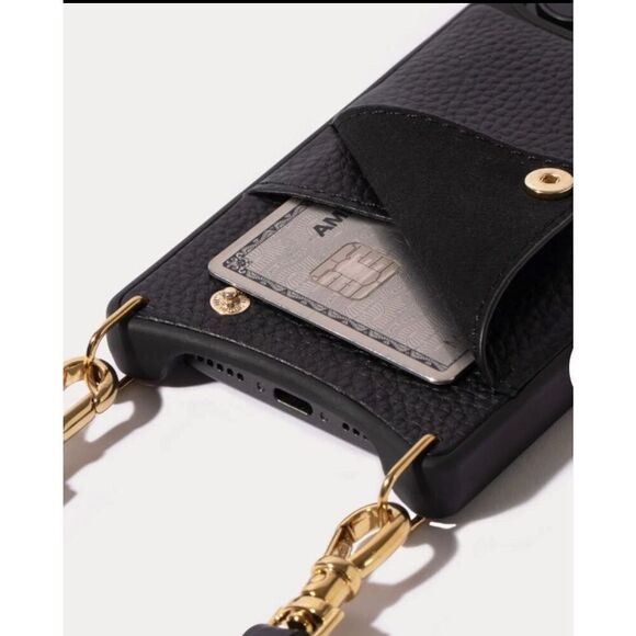 Bandolier Emma Crossbody Phone Case – Mauve Pebbled Leather with Studded Strap – - Picture 6 of 7